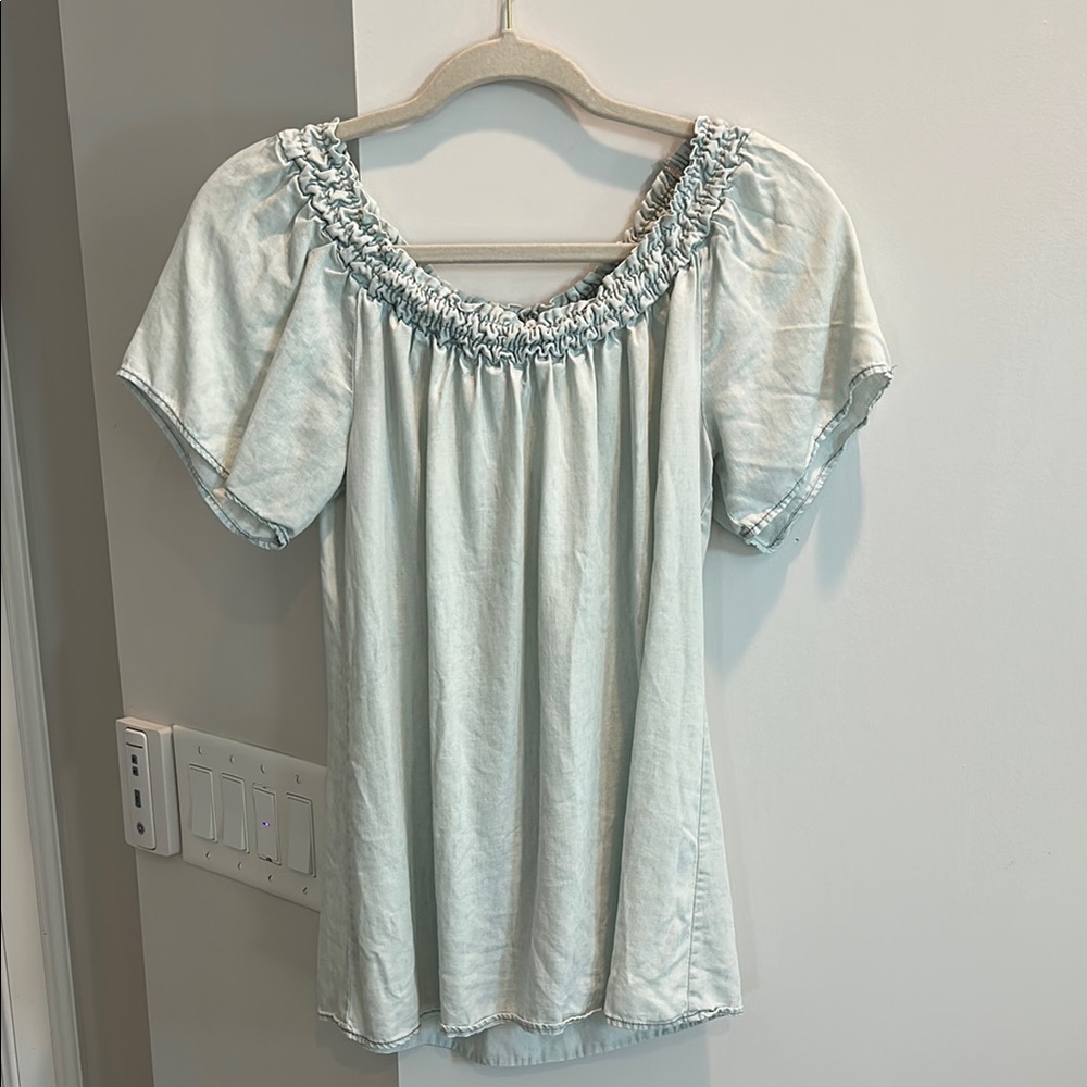 Michael Stars Light Blue Smocked Top
